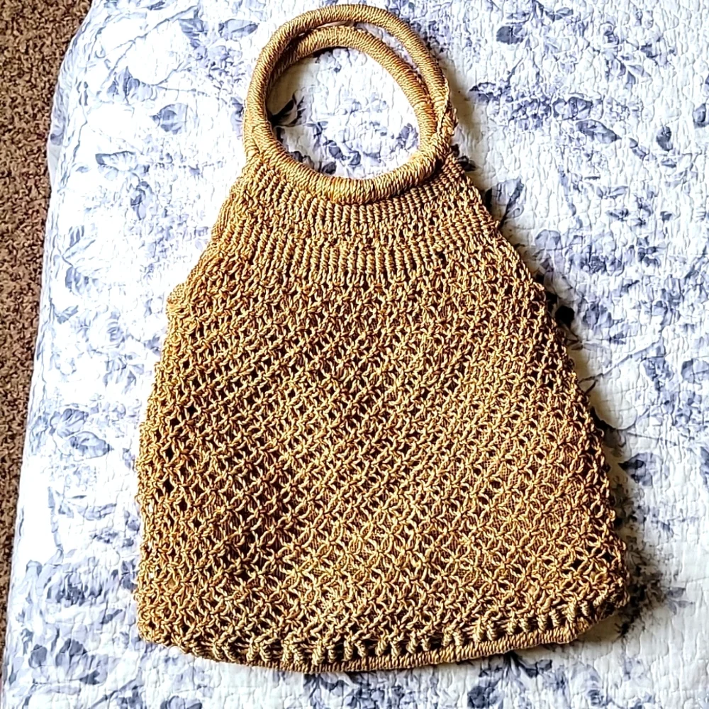 Boho Woven Straw Tote Bag Rattan Beach Handbag Tan OS - Picture 4 of 15
